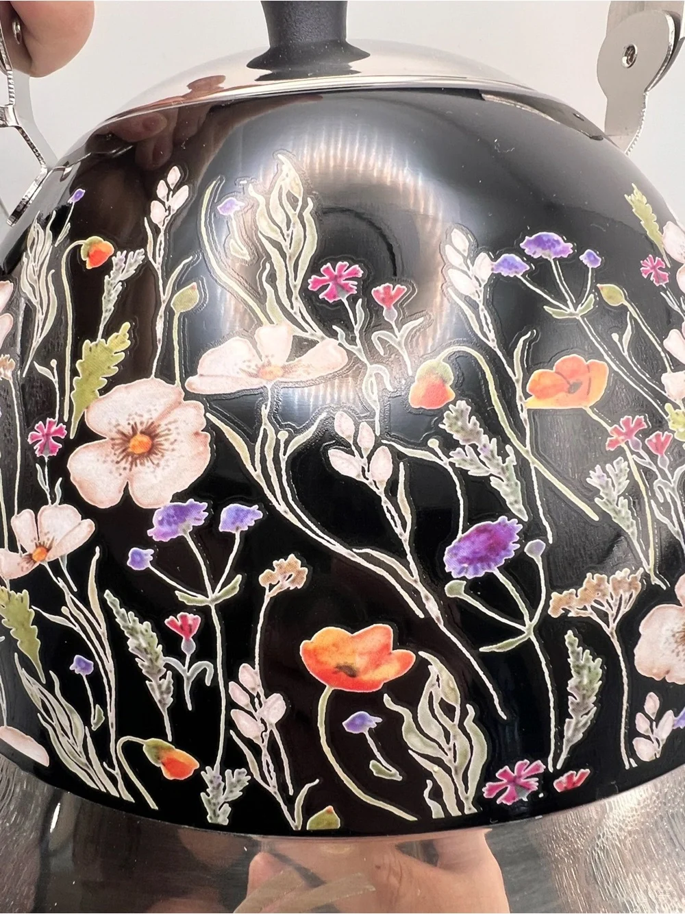 NIB Tinlon 3L Floral Enamel Tea Kettle Vintage Flowers Whistling Stovetop Teapot